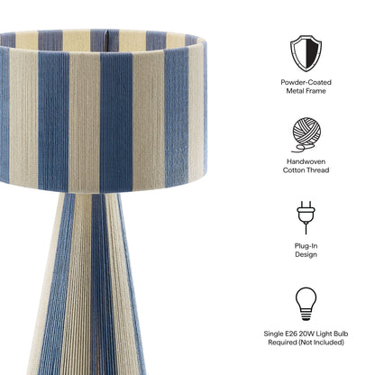 Renae handwoven cotton thread striped table lamp by Modway; blue beige shade; plug-in on Tampa Home & Garden Store