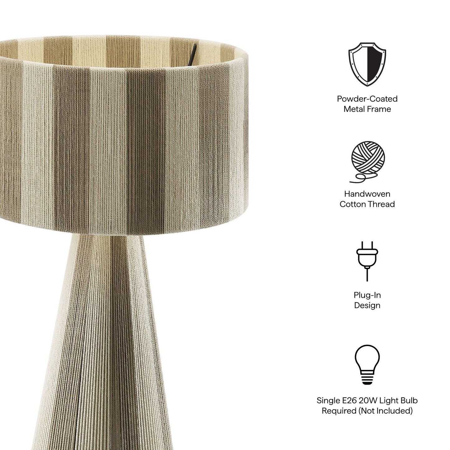 Renae handwoven cotton thread striped table lamp shade in beige tones on Tampa Home & Garden Store