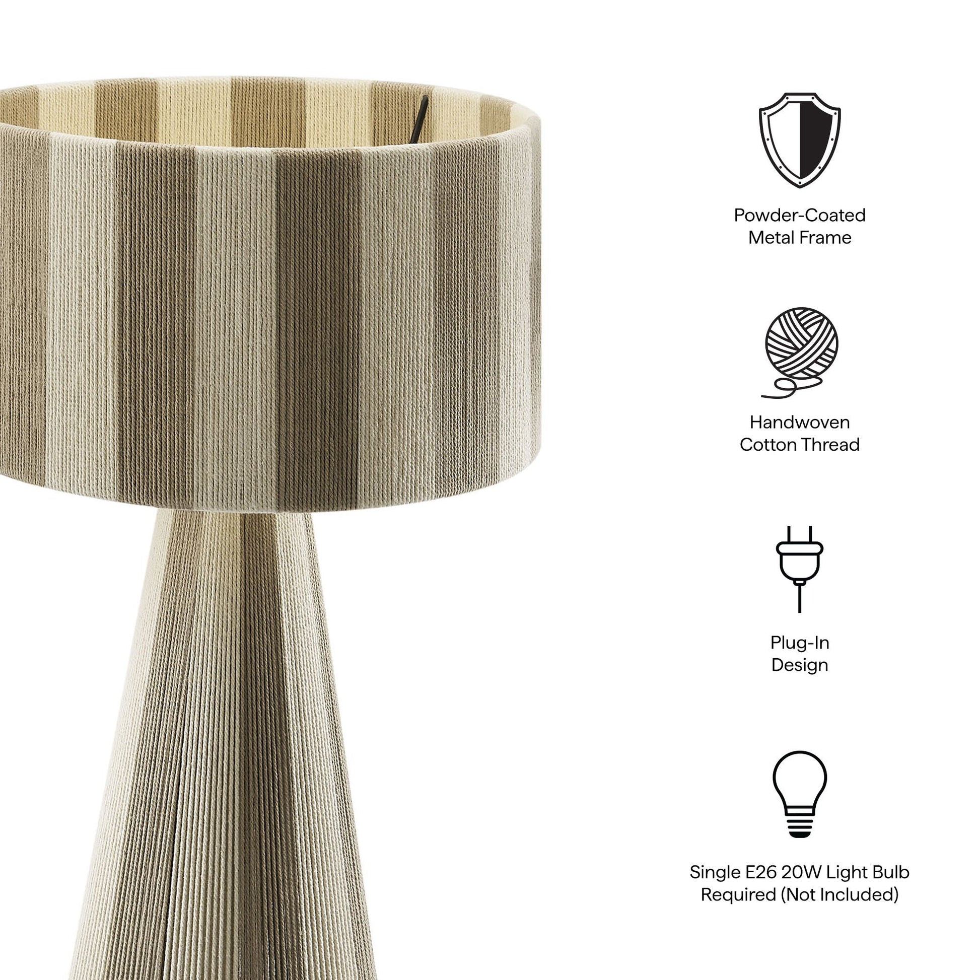 Renae handwoven cotton thread striped table lamp shade in beige tones on Tampa Home & Garden Store