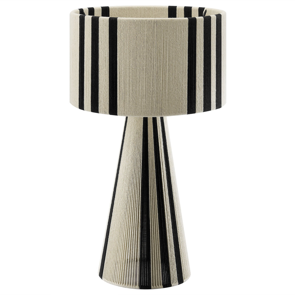 Gia Handwoven Cotton Thread Table Lamp with beige and black striped shade on Tampa Home & Garden Store