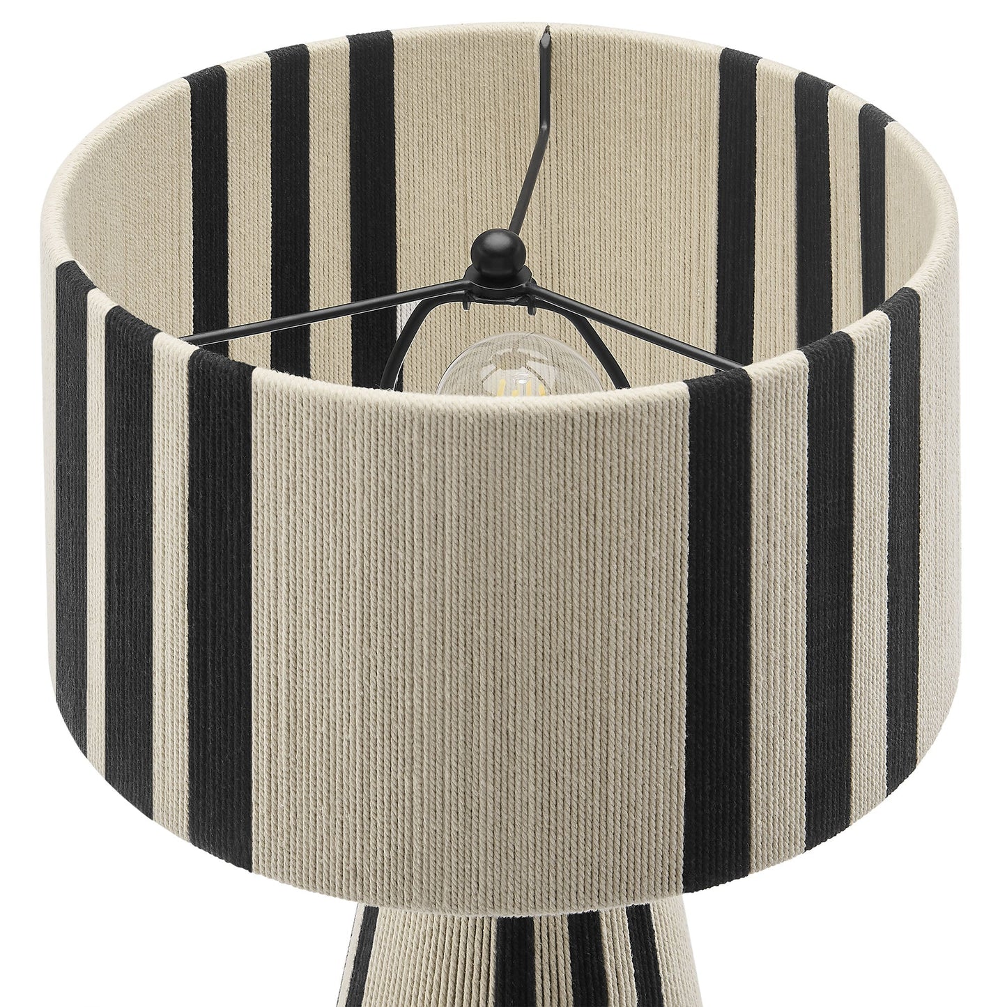 Gia handwoven cotton thread table lamp striped beige and black with exposed bulb on Tampa Home & Garden Store
