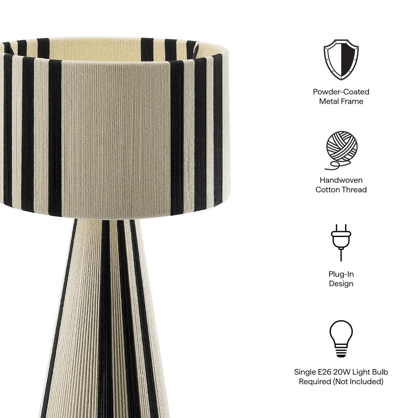Gia Handwoven Cotton Thread Table Lamp with beige and black striped shade by Modway on Tampa Home & Garden Store