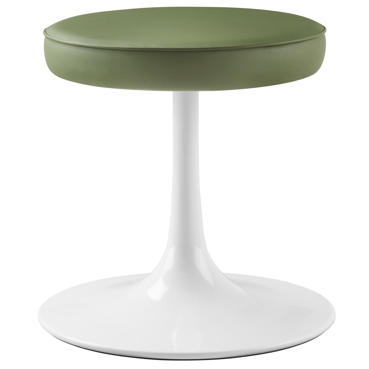 Lippa vegan leather round stool in olive green with white pedestal base on Tampa Home & Garden Store