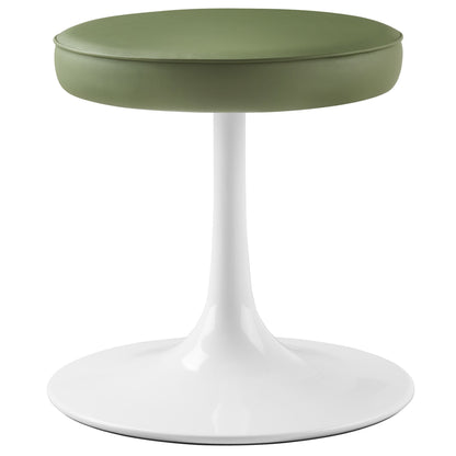 Lippa vegan leather round stool in olive green with white pedestal base on Tampa Home & Garden Store