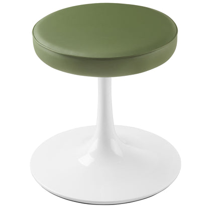 Lippa vegan leather round stool olive green seat on white pedestal base by Modway on Tampa Home & Garden Store