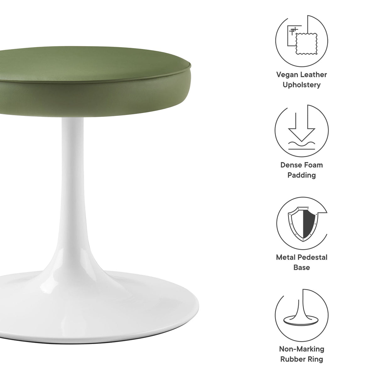 Lippa Vegan Leather Round Stool by Modway, green upholstery on white metal pedestal base on Tampa Home & Garden Store
