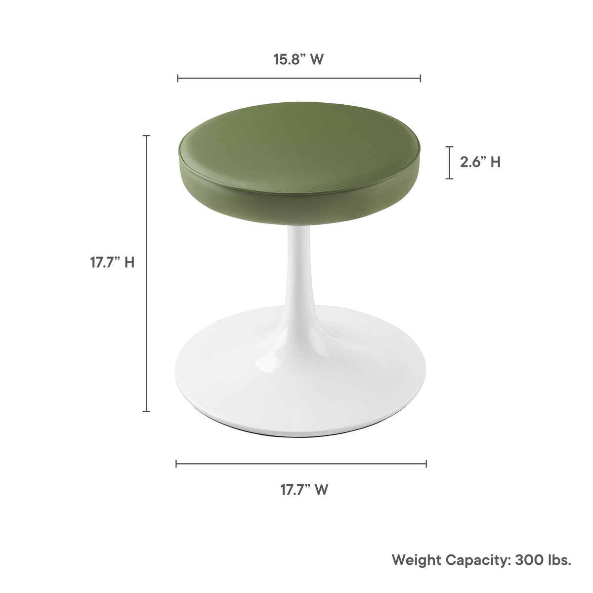 Lippa vegan leather round bar stool in olive green with white pedestal base on Tampa Home & Garden Store