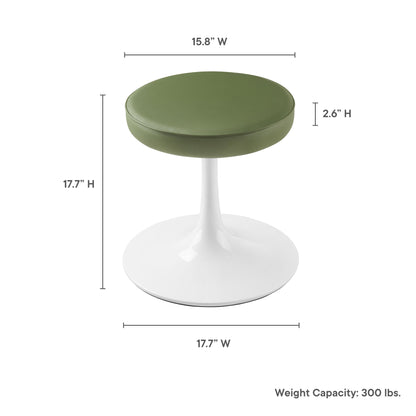 Lippa vegan leather round bar stool in olive green with white pedestal base on Tampa Home & Garden Store