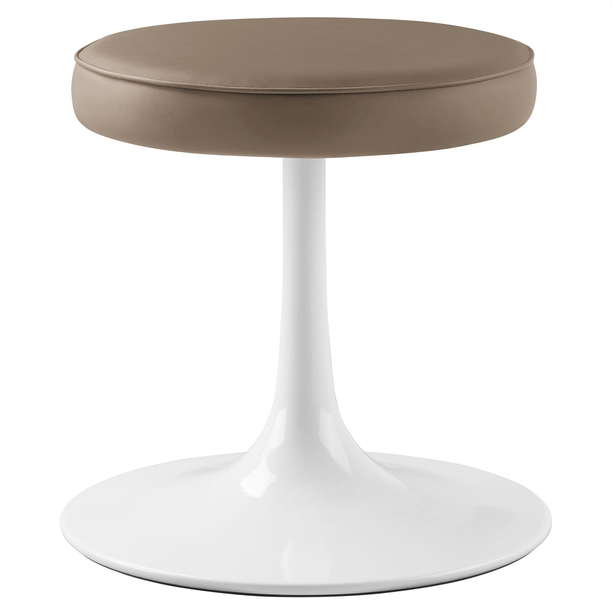 Lippa vegan leather round stool taupe seat with white pedestal base by Modway on Tampa Home & Garden Store