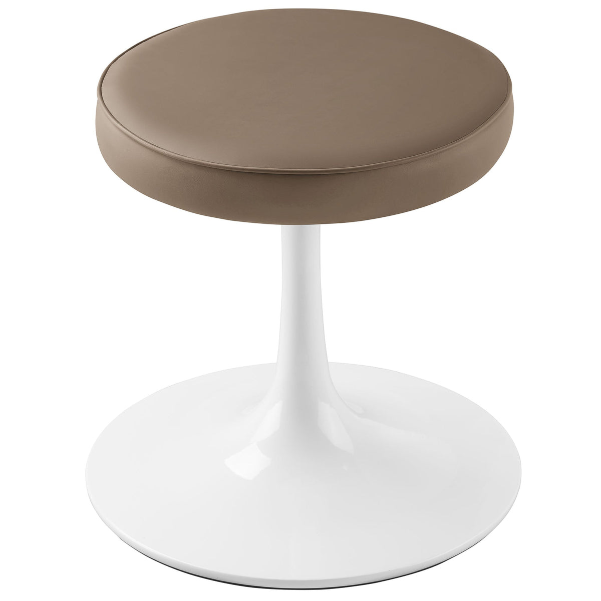 Lippa vegan leather round stool Modway taupe brown seat on white pedestal base on Tampa Home & Garden Store
