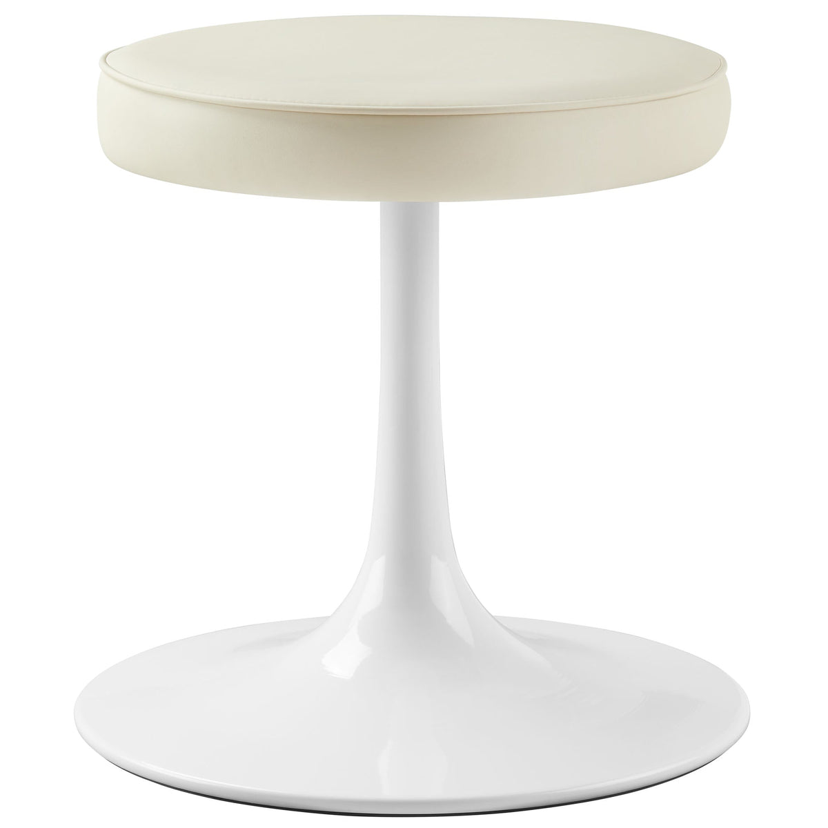 Lippa vegan leather round stool with ivory cushion on white pedestal base by Modway on Tampa Home & Garden Store