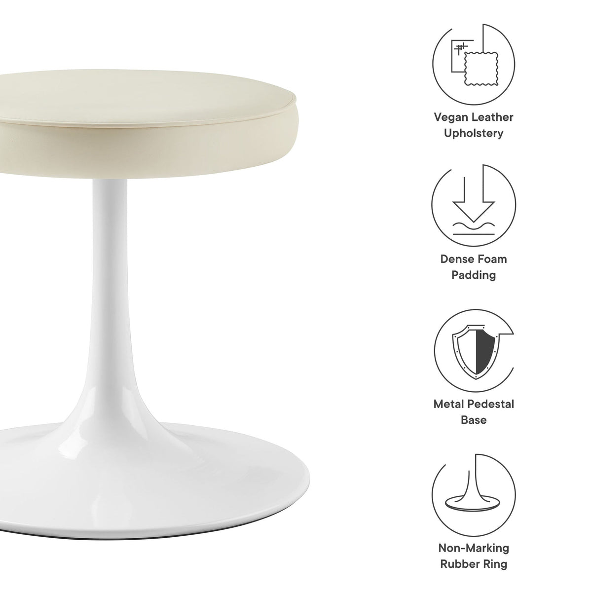 Lippa vegan leather round stool Modway with ivory upholstery on white metal pedestal base on Tampa Home & Garden Store