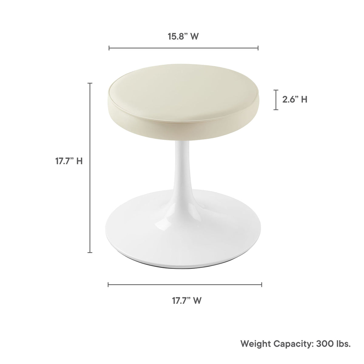 Lippa vegan leather round stool cream with white pedestal base by Modway on Tampa Home & Garden Store
