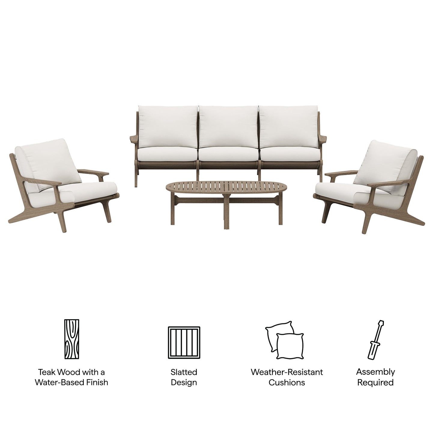 Saratoga 4-Piece Modern Teak Patio Furniture Set