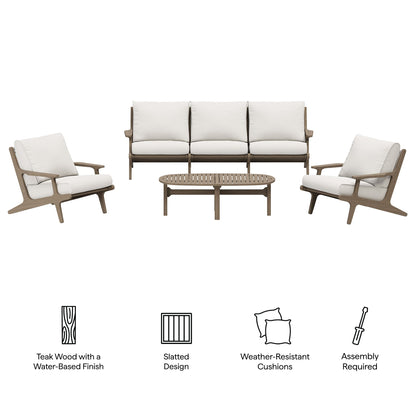 Saratoga 4-Piece Modern Teak Patio Furniture Set
