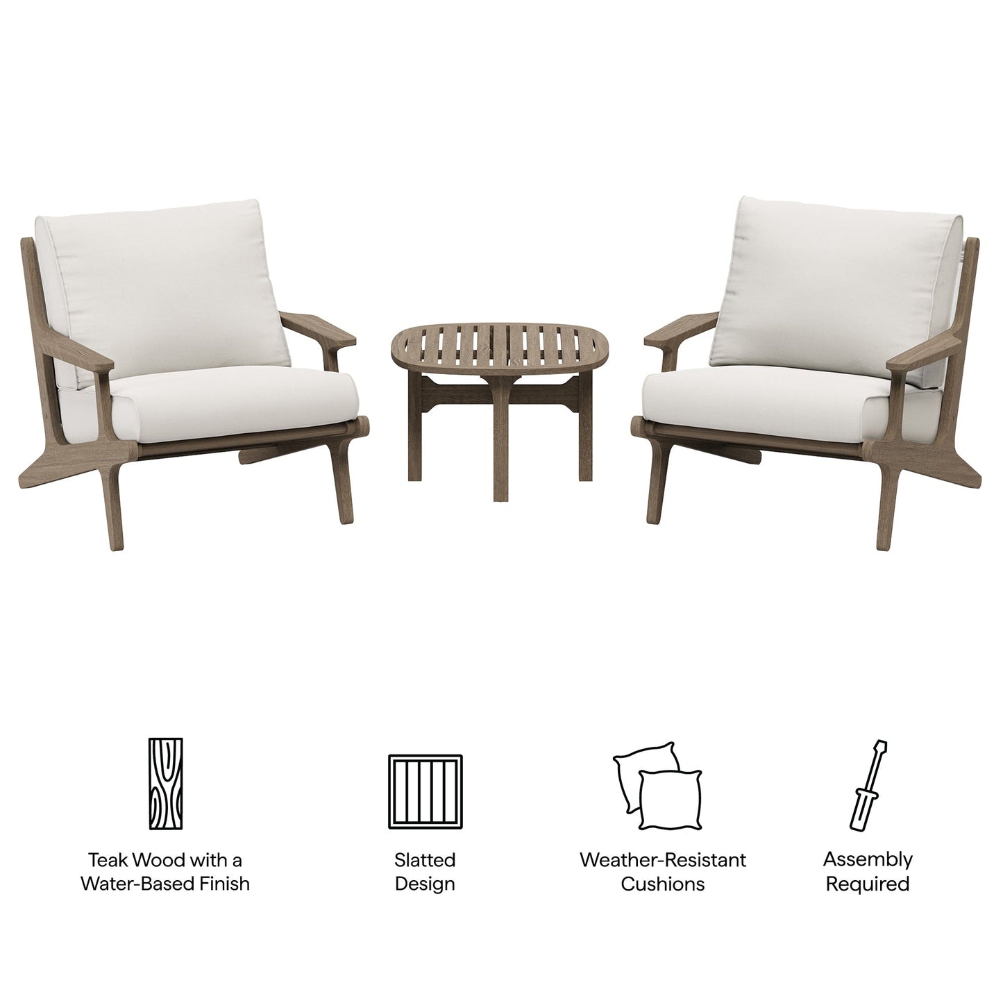 Saratoga 3 Piece Outdoor Teak Wood Patio Set