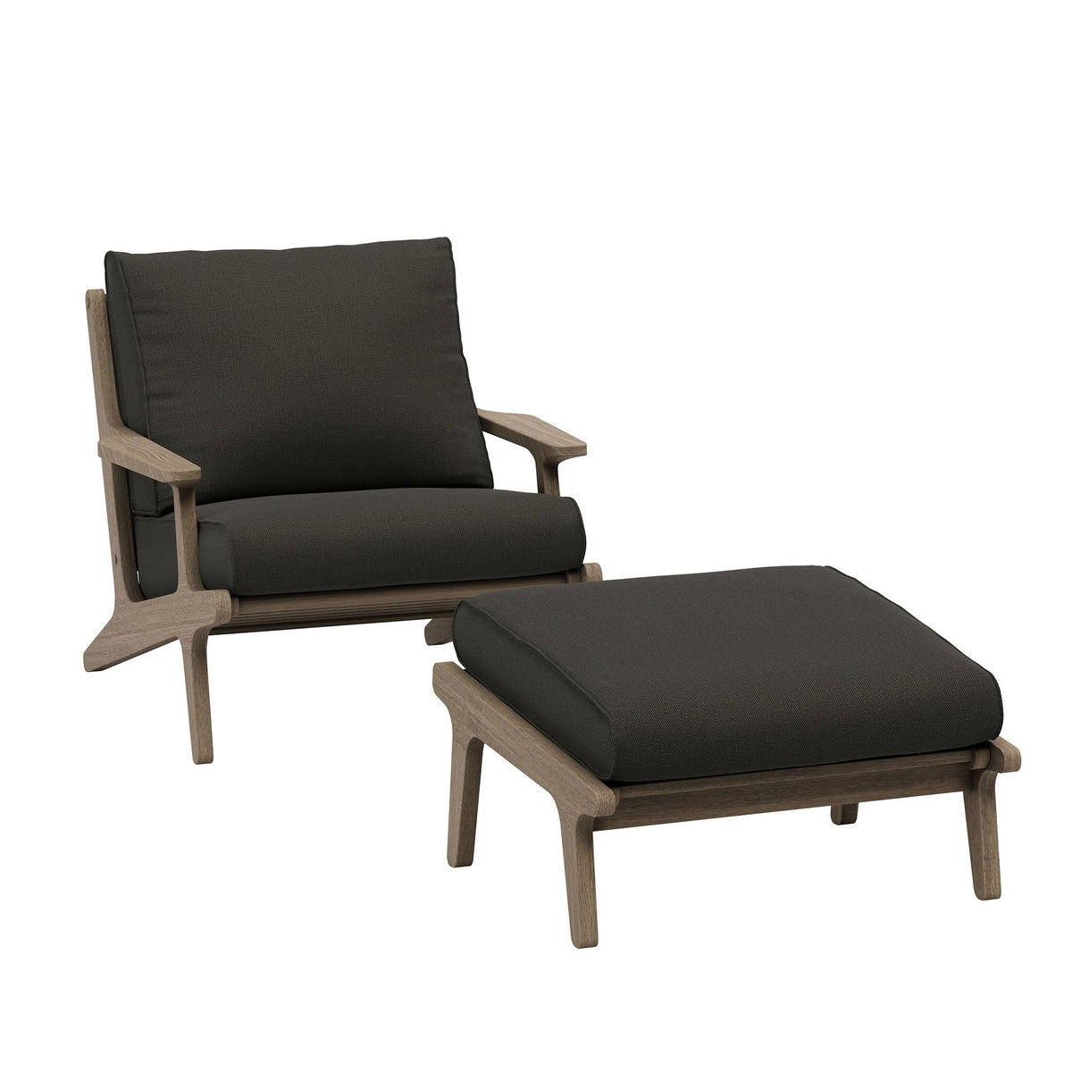Saratoga outdoor teak wood chair and ottoman set with black cushions and teak frame by Modway on Tampa Home & Garden Store