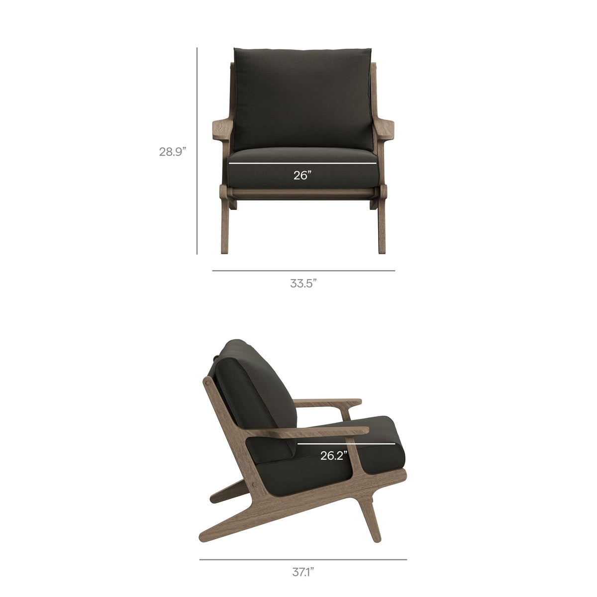 Modway Saratoga outdoor teak wood chair and ottoman set with dark charcoal cushions on Tampa Home & Garden Store