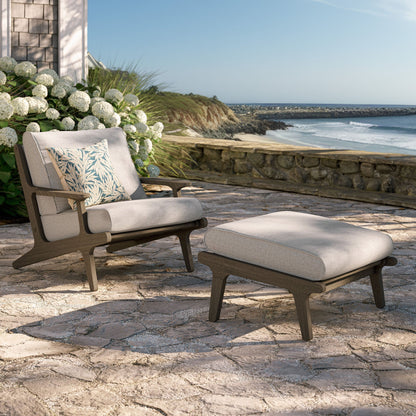 Saratoga outdoor teak wood chair and ottoman set with beige cushions, 1 chair + 1 ottoman, on Tampa Home & Garden Store