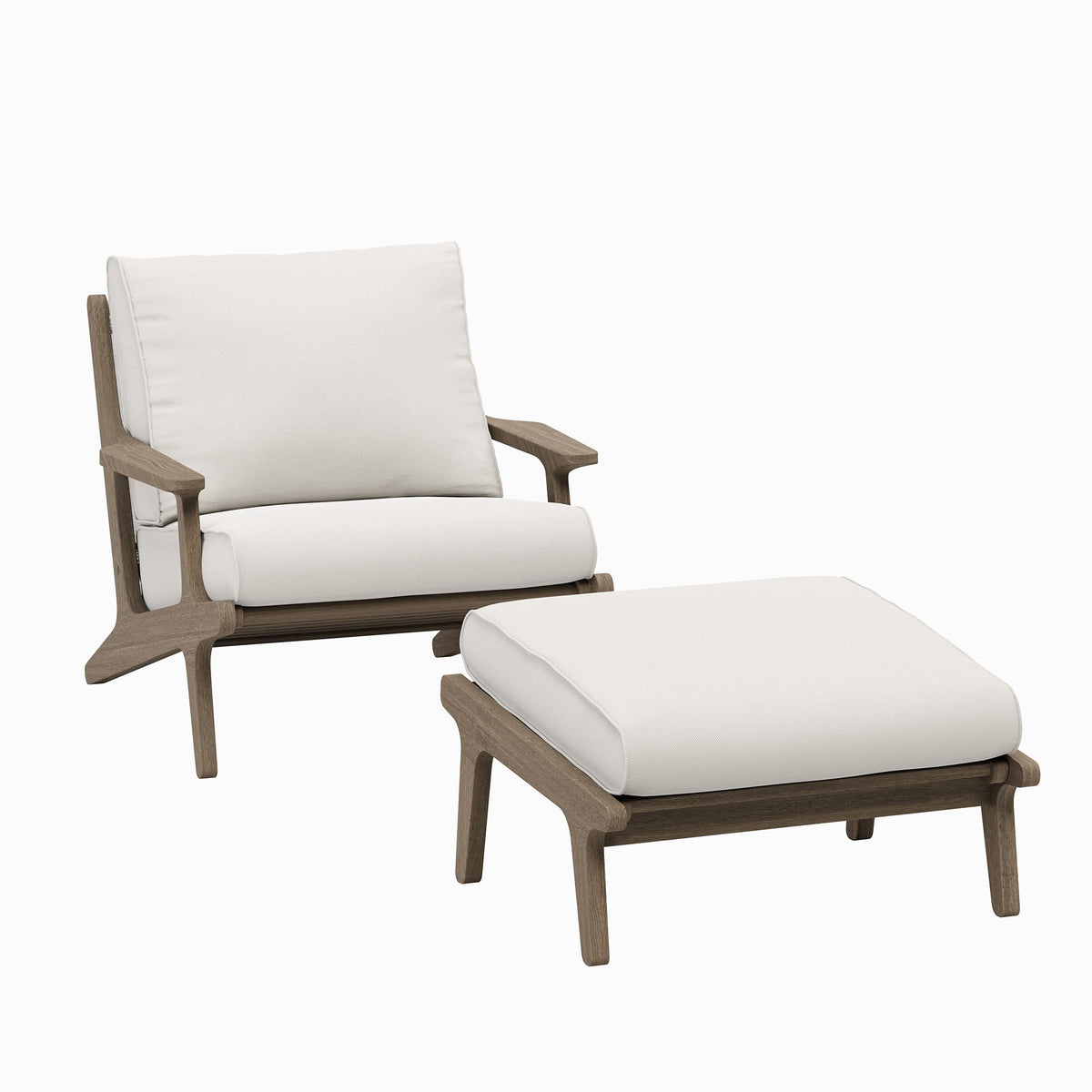 Saratoga Outdoor Teak Wood Chair and Ottoman Set with beige cushions by Modway on Tampa Home & Garden Store