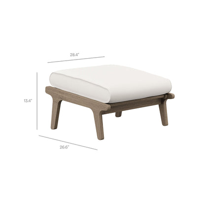 Saratoga teak wood chair and ottoman set by HouseOfZazla with beige cushions on teak legs on Tampa Home & Garden Store