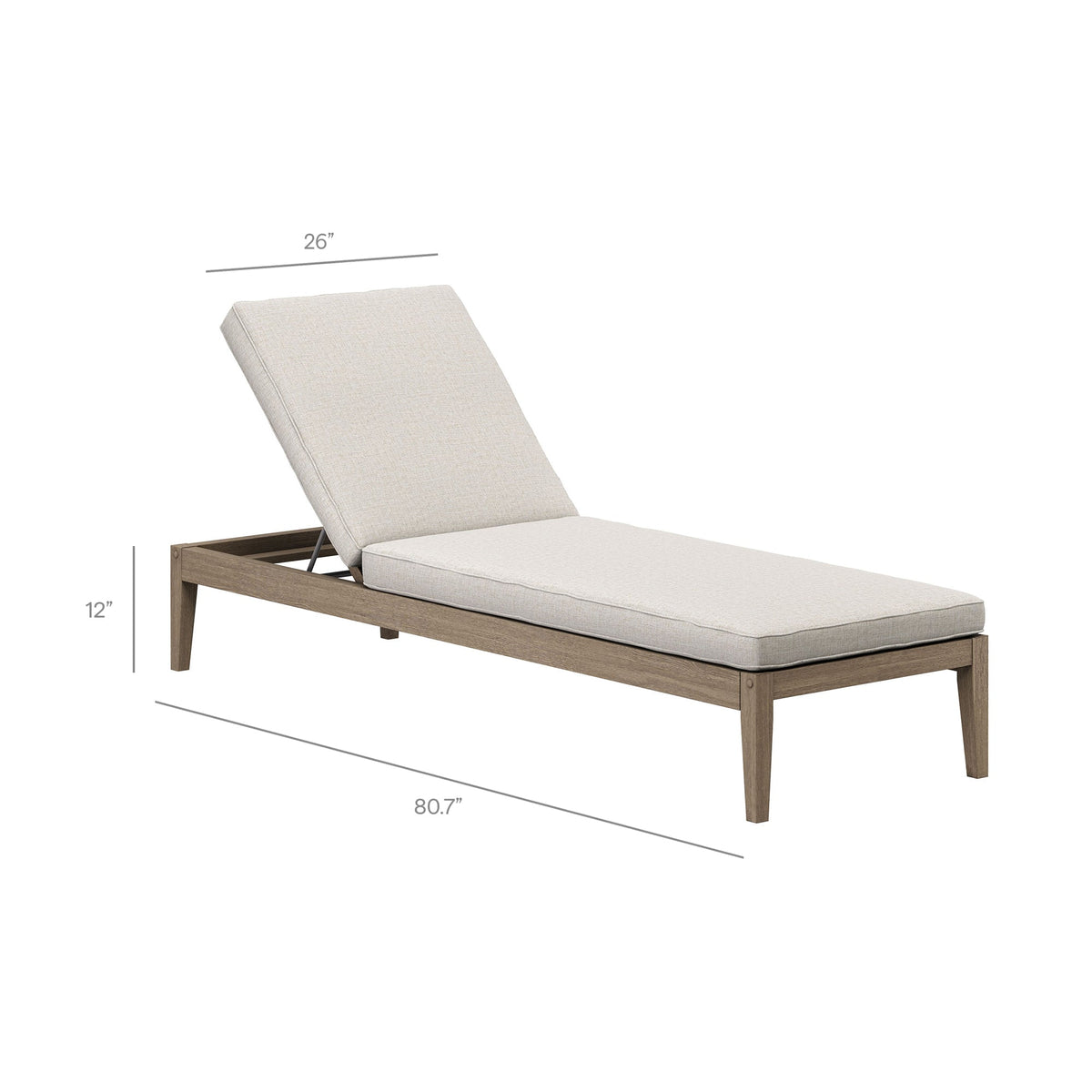 Saratoga outdoor teak wood chaise lounge with beige cushion and adjustable backrest on Tampa Home & Garden Store