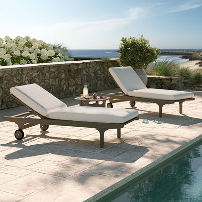 Saratoga outdoor teak wood chaise lounge 3-piece patio set with white cushions by HouseOfZazla on Tampa Home & Garden Store