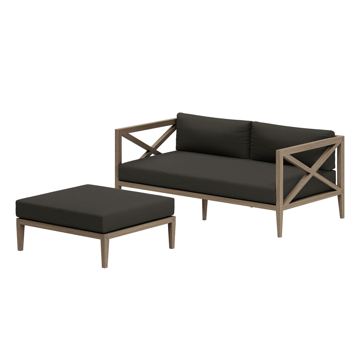 Northlake teak wood loveseat and ottoman set with dark cushions and lattice arms 2-piece on Tampa Home & Garden Store