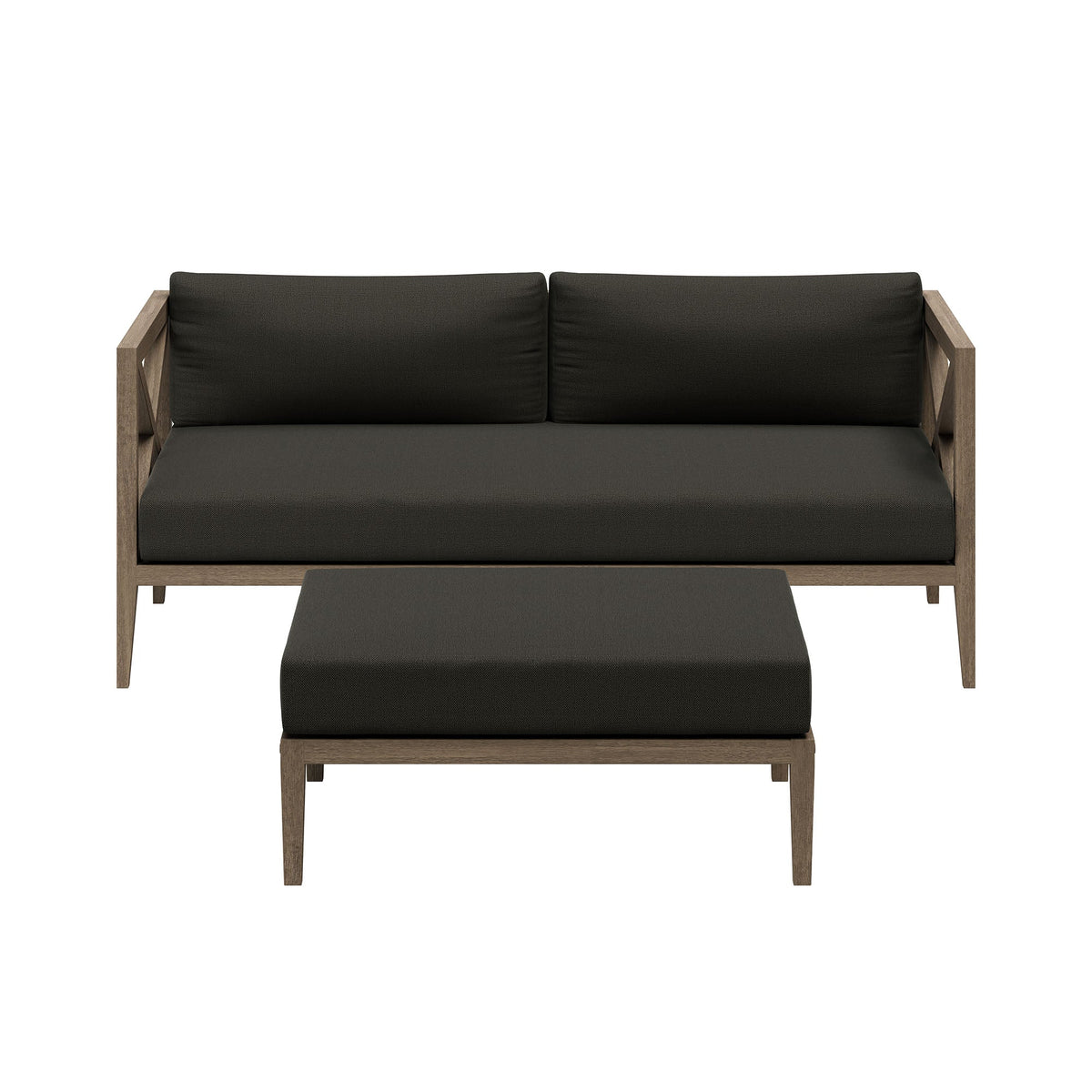 Northlake outdoor teak wood loveseat and ottoman set with charcoal cushions by Modway on Tampa Home & Garden Store