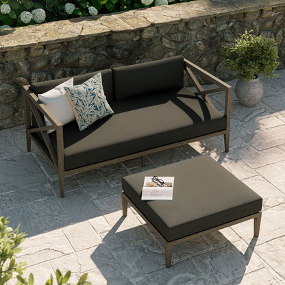 Northlake outdoor teak wood loveseat with 2 ottomans on black cushions by Modway on Tampa Home & Garden Store