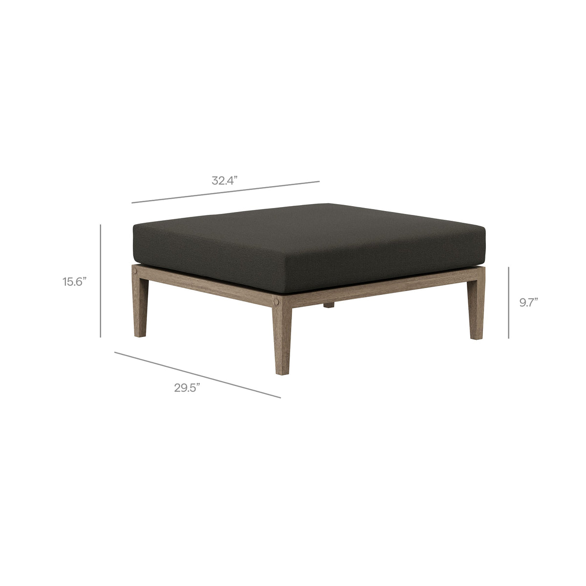 Northlake outdoor teak wood loveseat and ottoman set with dark cushions, 2-piece on Tampa Home & Garden Store