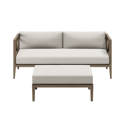 Outdoor Patio Teak Loveseat and Ottoman Set