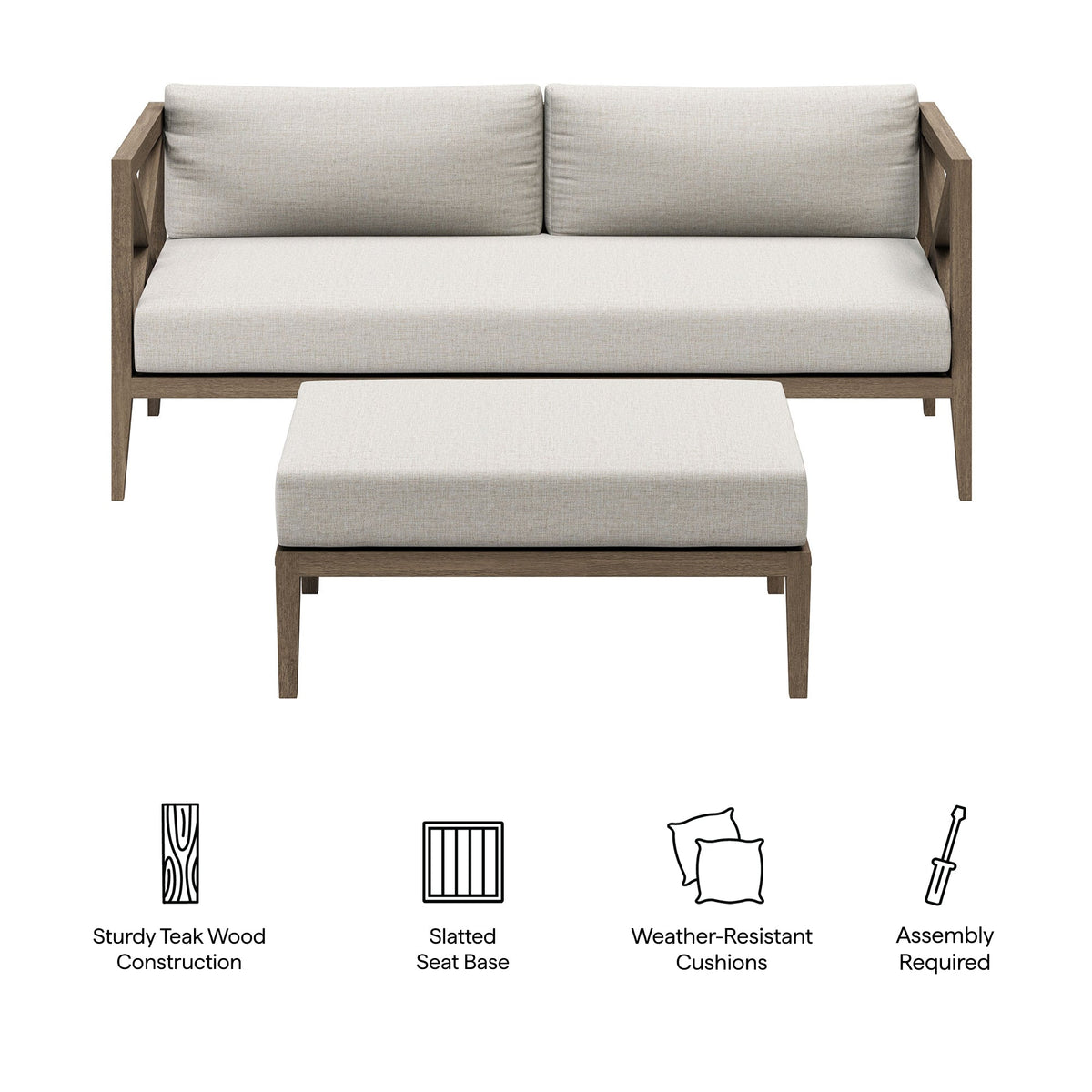 Northlake teak wood loveseat and ottoman 2-piece set with beige cushions by HouseOfZazla on Tampa Home & Garden Store