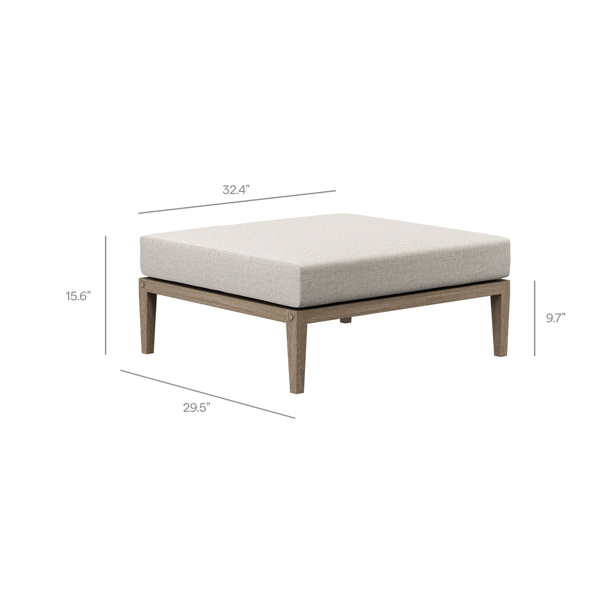 Northlake outdoor teak wood two-piece loveseat and ottoman set with beige cushions on Tampa Home & Garden Store