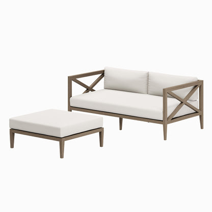 Northlake teak outdoor loveseat and ottoman set with cream cushions by Modway on Tampa Home & Garden Store
