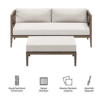 Northlake outdoor teak loveseat and ottoman set with beige cushions by Modway on Tampa Home & Garden Store