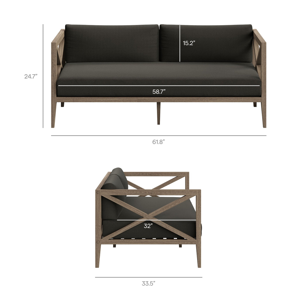 Northlake 5-Piece Teak Wood Sofa Set with dark cushions and lattice panels by HouseOfZazla on Tampa Home & Garden Store