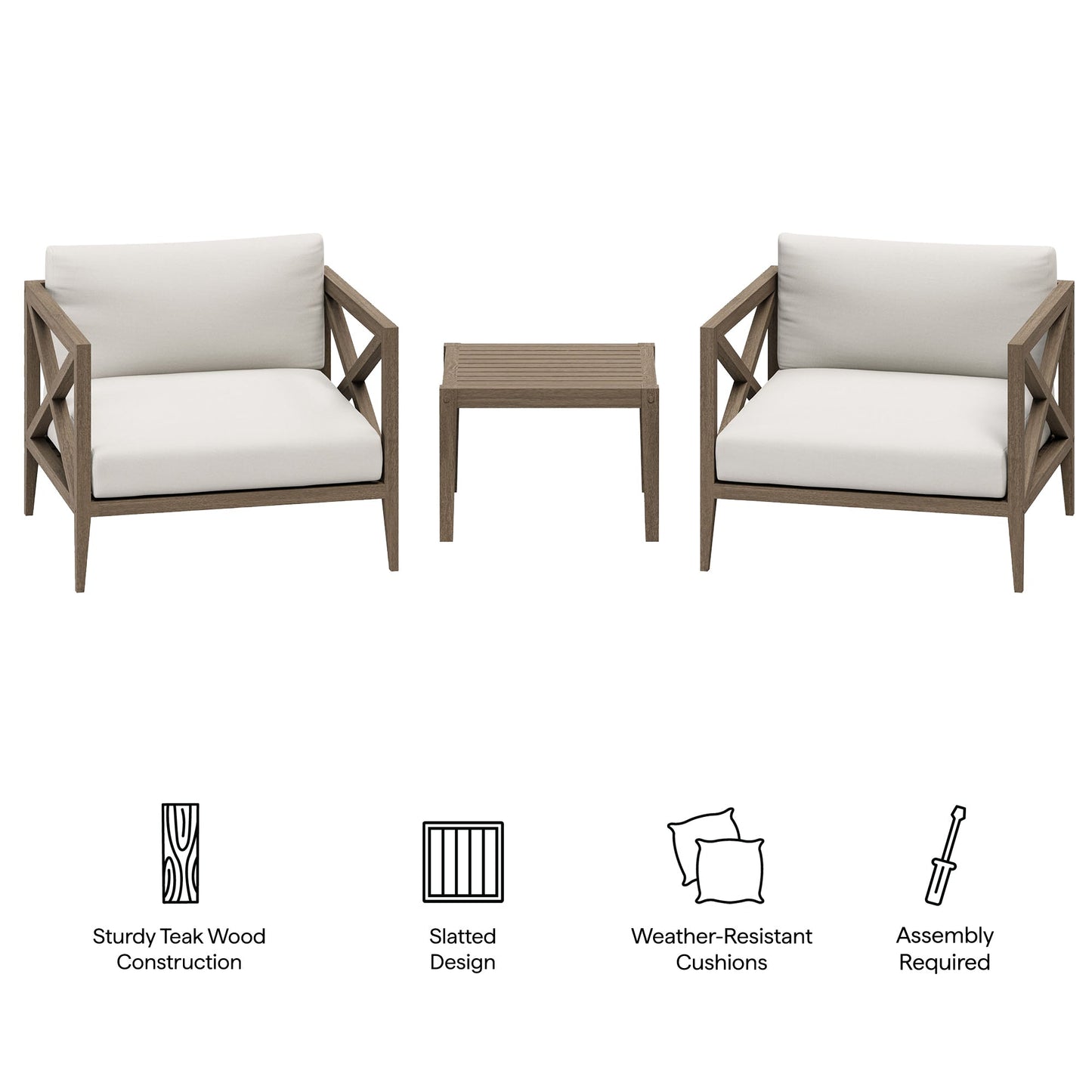 Modway Northlake 3 Piece Teak Outdoor Set