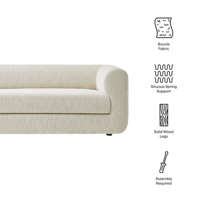 Leif 89-inch Boucle Upholstered Sofa in beige boucle fabric with solid wood legs on Tampa Home & Garden Store