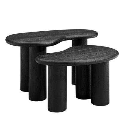 Hackney Mango Wood Nesting Coffee Table Set by Modway in black; three round tables on Tampa Home & Garden Store
