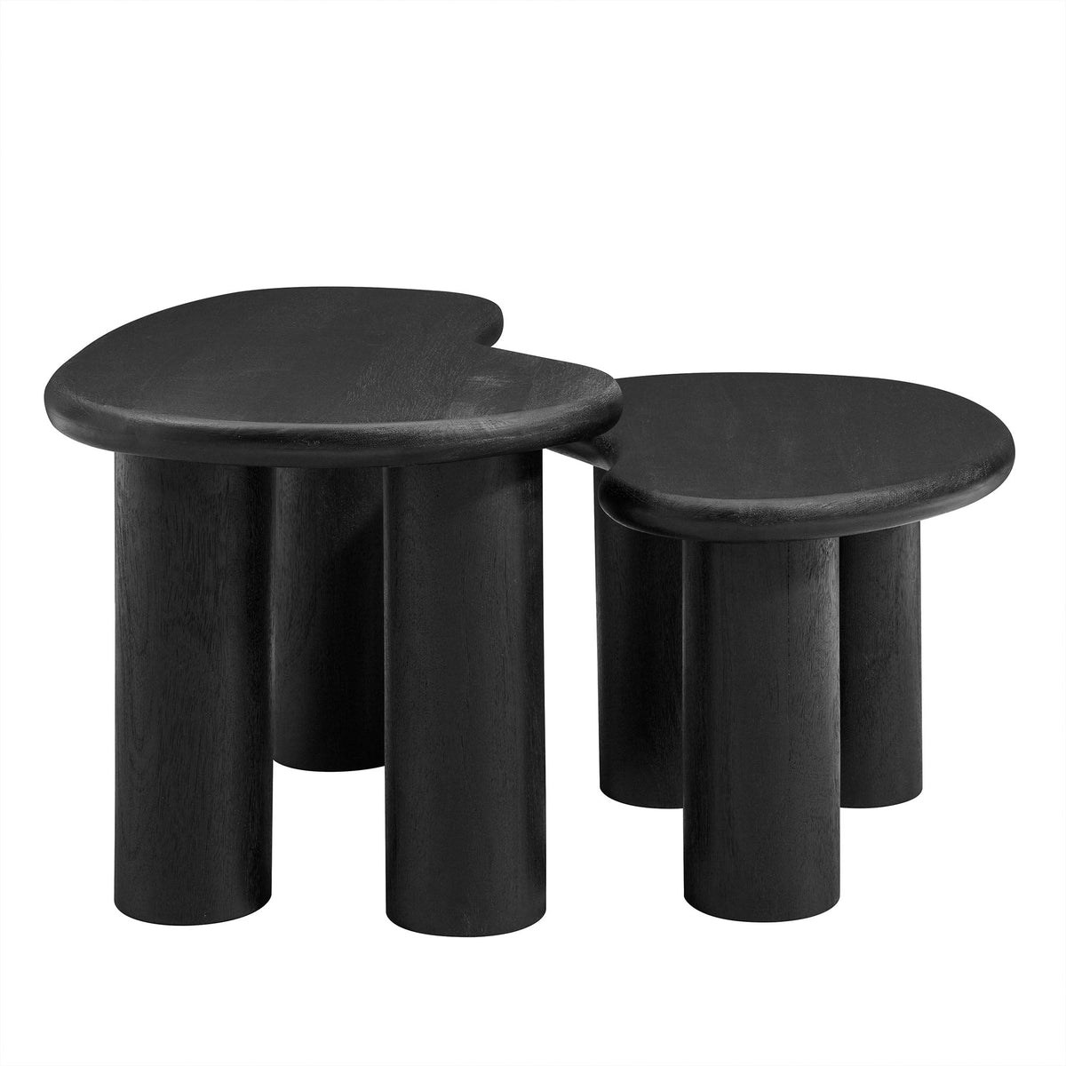 Hackney Mango Wood Nesting Coffee Tables set, black finish with three circular tops on Tampa Home & Garden Store