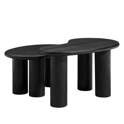 Hackney Mango Wood Nesting Coffee Table Set black; 5 round tables with chunky legs on Tampa Home & Garden Store