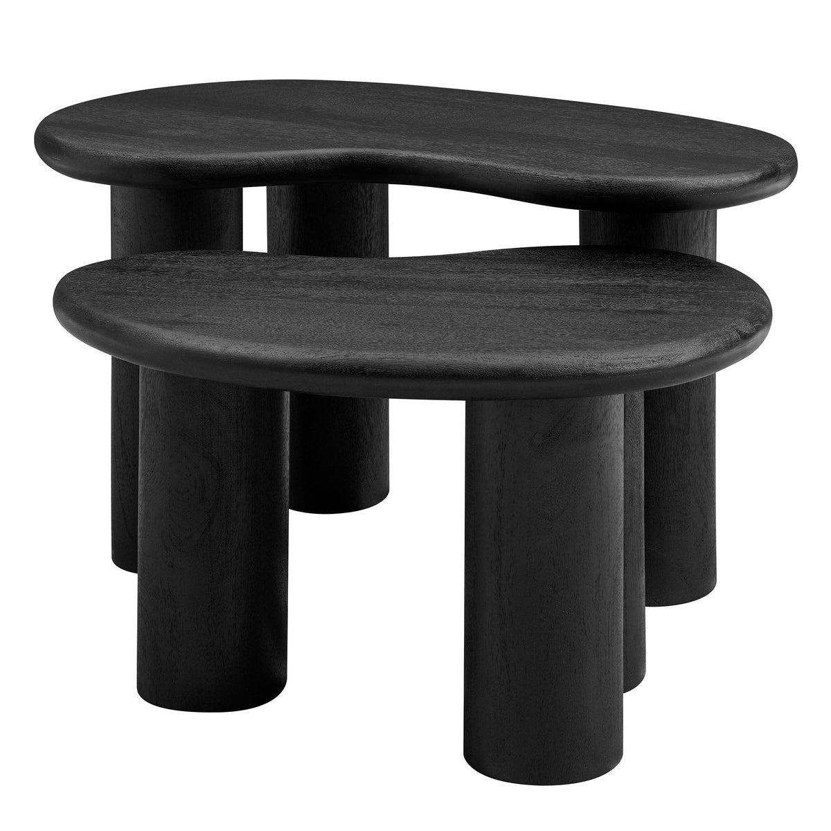 Hackney Mango Wood Nesting Coffee Table Set, black oval tops, three-tier design by Modway on Tampa Home & Garden Store