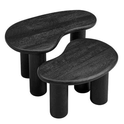 Hackney Mango Wood Nesting Coffee Table Set in black finish with oval tops (3-piece) on Tampa Home & Garden Store
