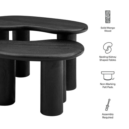 Hackney Mango Wood Nesting Coffee Table Set black mango wood kidney-shaped tables 3-piece on Tampa Home & Garden Store
