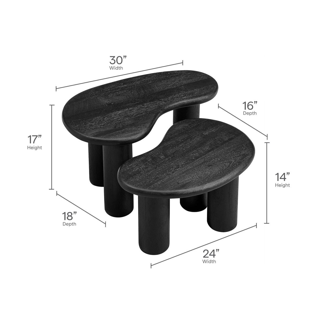 Hackney Mango Wood Nesting Coffee Table Set, black finish, 3-piece by Modway on Tampa Home & Garden Store