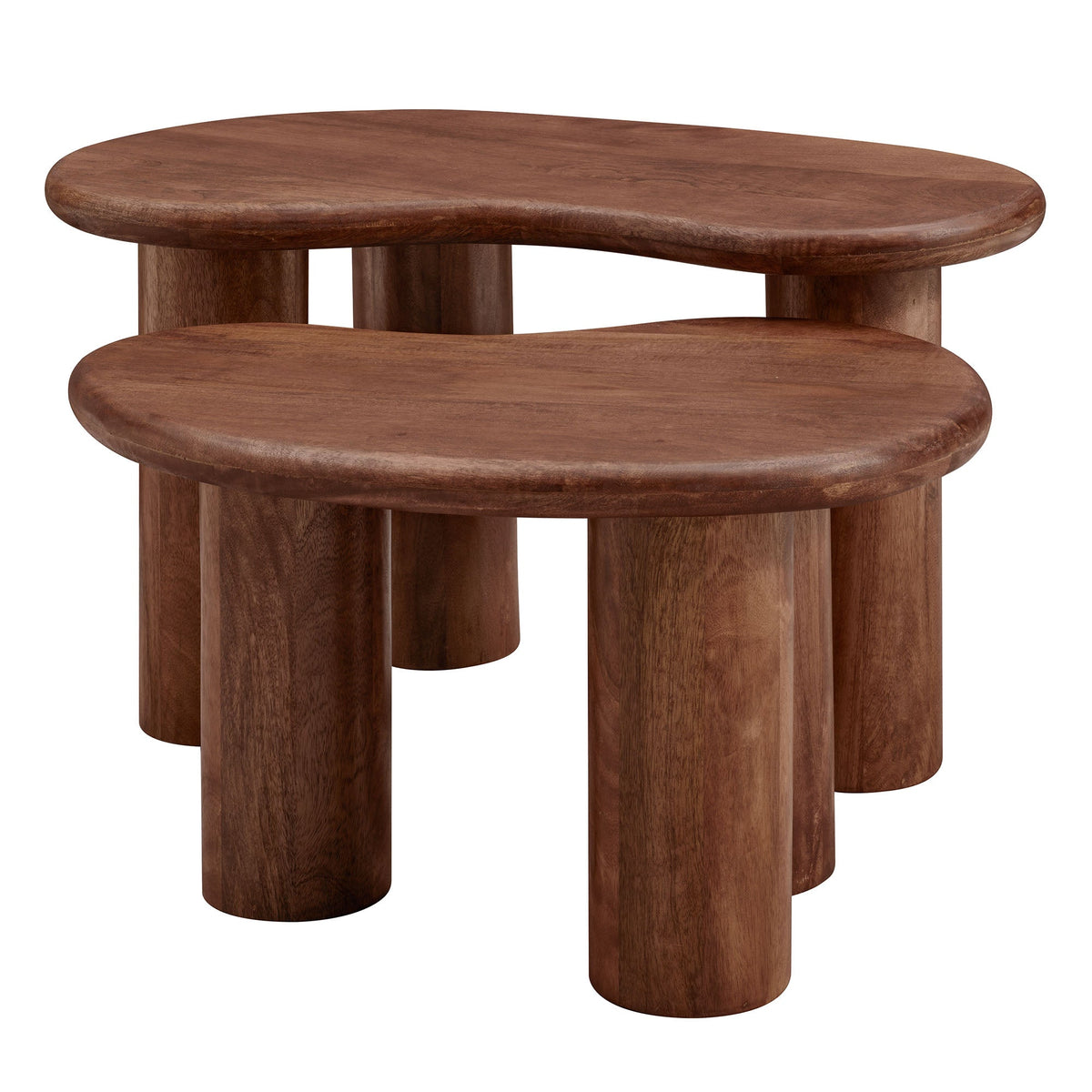 Hackney Mango Wood Nesting Coffee Tables Set, warm brown mango wood, 3 circular nesting tables on Tampa Home & Garden Store