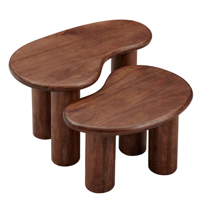 Hackney Mango Wood Nesting Coffee Table Set by HouseOfZazla brown oval tops chunky legs on Tampa Home & Garden Store