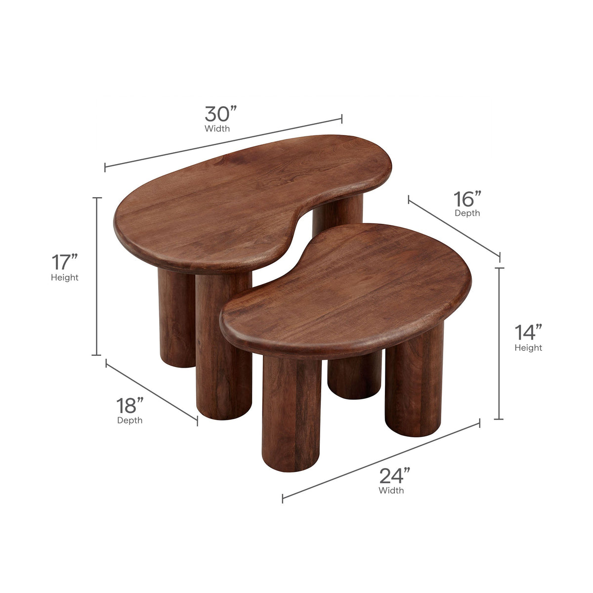 Hackney Mango Wood Nesting Coffee Tables set three oval brown mango wood tables on Tampa Home & Garden Store