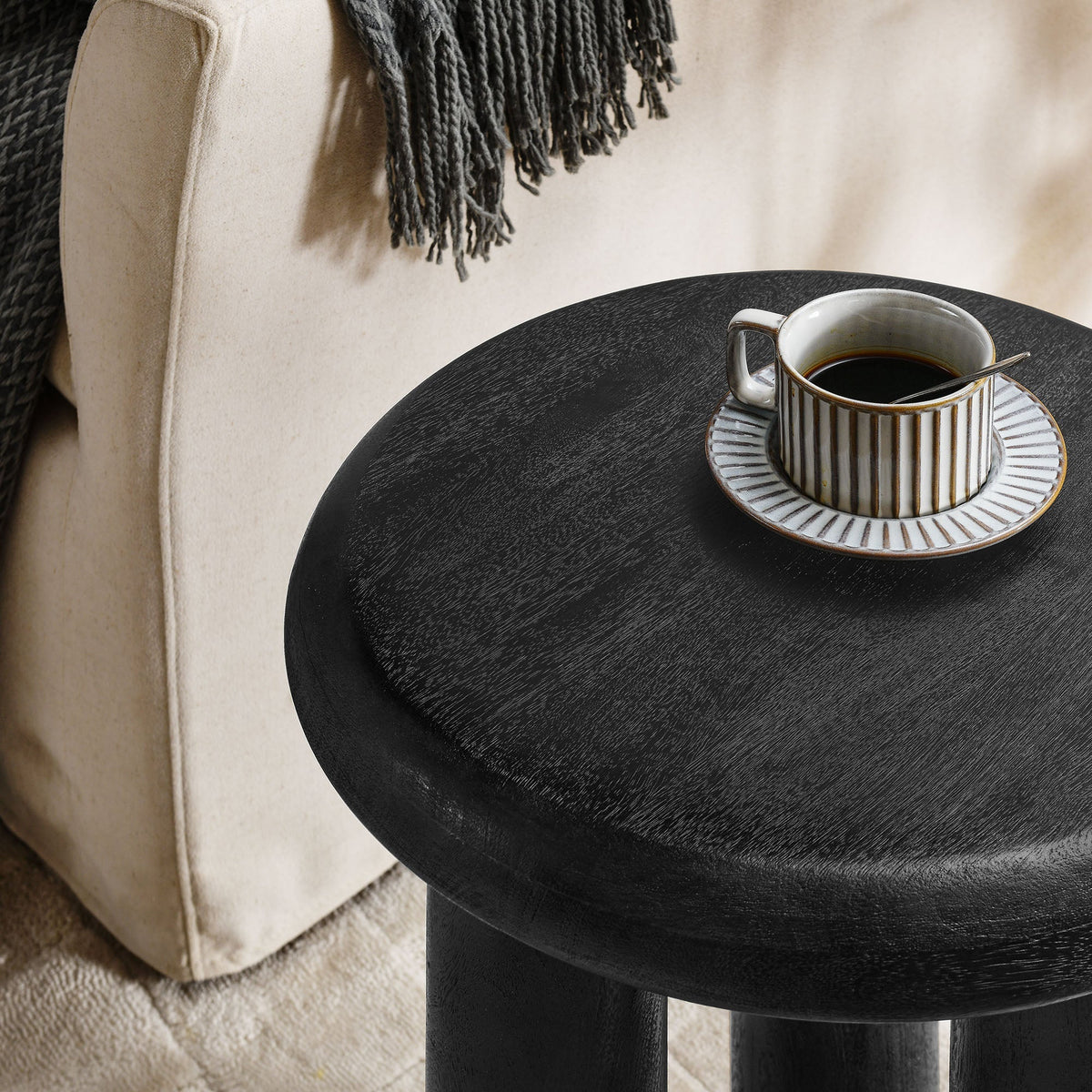 Mavina Mango Wood Side Table, black round top, Modway furniture on Tampa Home & Garden Store